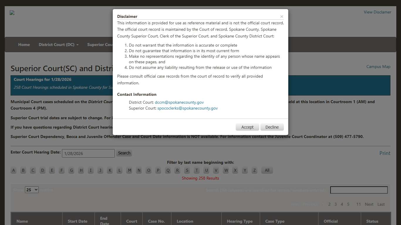 Spokane County Court Viewer